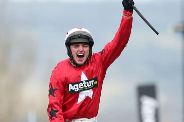 The now retired Ryan Hatch celebrates his RSA Chase win on Blaklion.