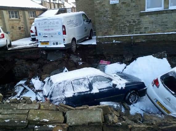 The road collapse in Skipton this afternoon. Picture: Helen Fretwell.