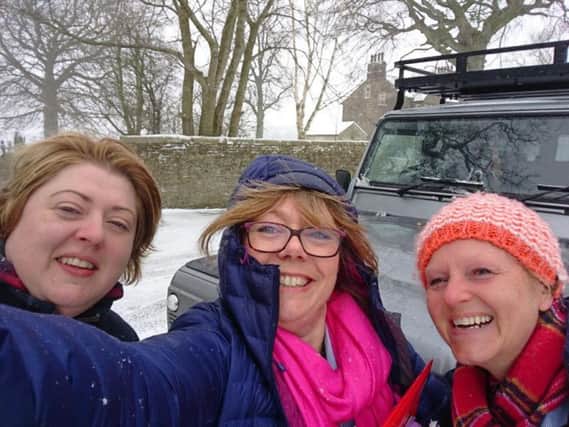 Land Rover owner Gina provided lifts for district nurses Louise Hofman and Claire Harry