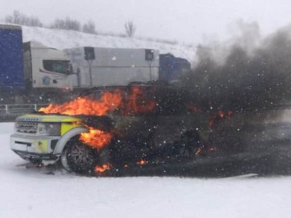 The Highways England 4x4 was completely destroyed in the fire