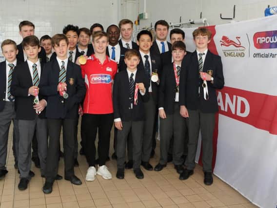 Jack Laugher with Ripon Grammar School students. Picture: Nick Avery.