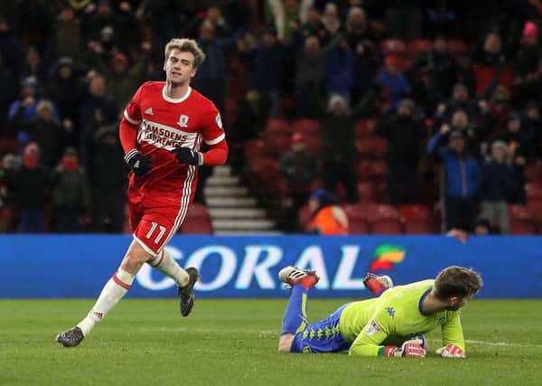 Middlesbrough's Patrick Bamford turns away after scoring his and his side's third goal in the 3-0 win over Leeds United (Picture: Richard Sellers/PA Wire).