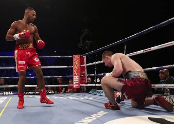 Got him: Kell Brook on the verge of victory.
