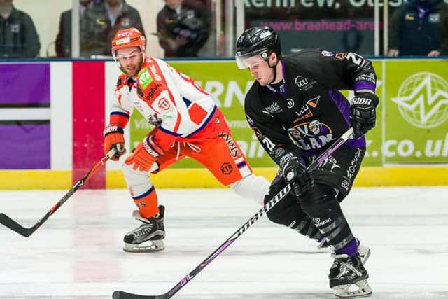 TOUGH NIGHT: Ben O'Connor tries to counter a Braehead attack on Saturday night. Picture: Al Goold/Braehead Clan/EIHL.