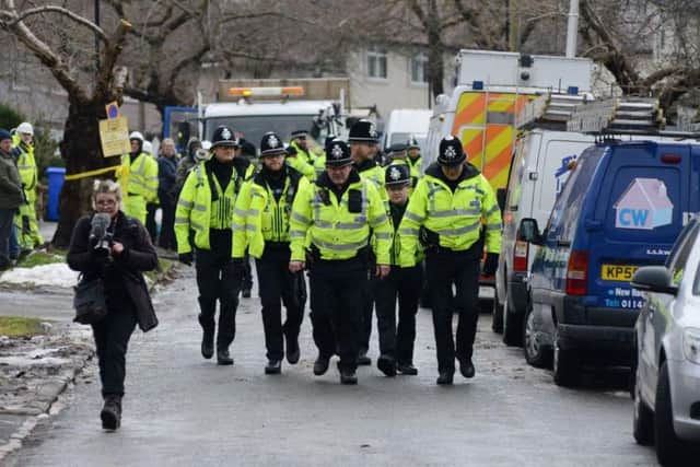 Dozens of police officers were in attendance at Abbeydale Park Rise today. Picture: Scott Merrylees