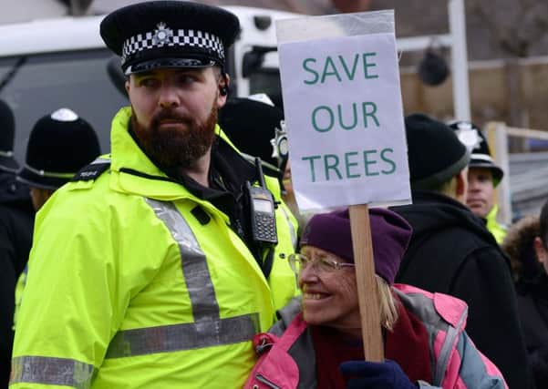 5 March 2018...... Tree protestors and police clash on Abbeydale Park Rise as Amey attempt to cut down more trees today. Picture Scott Merrylees