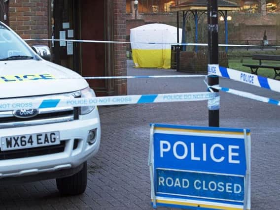 A police tent in Salisbury at the spot in The Maltings shopping centre where former Russian double agent Sergei Skripal was found critically ill by exposure to an unknown substance. Picture: Steve Parsons/PA Wire