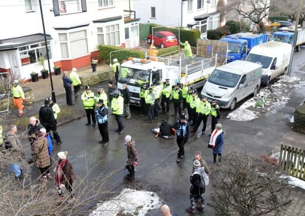 Police in Abbeydale Park Rise, Sheffield, on Monday.