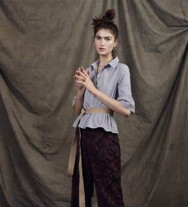 Ruffle sleeve shirt, Â£94.95; cropped trousers, from a selection. At Scotch and Soda