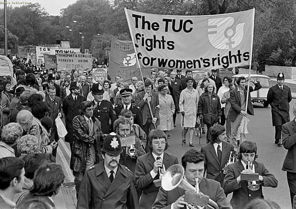 A march for womens rights in 1975 under the TUC banner. Women still make up the majority of low-paid workers in the UK.