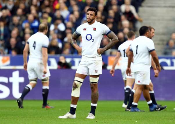 England's Courtney Lawes shows his dejection after the NatWest Six Nations match in Paris.