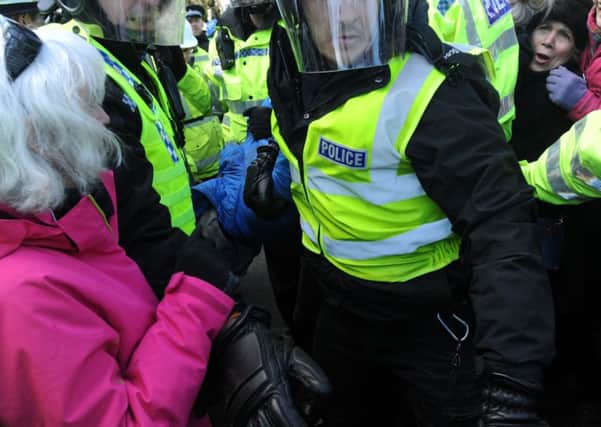 Police and tree protesters clash in kenwood Road, Sheffield, last week.