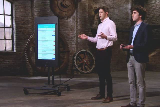 Business decision: Steve Pearce and Sam Coley made a pitch on Dragons' Den. Pic: BBC.