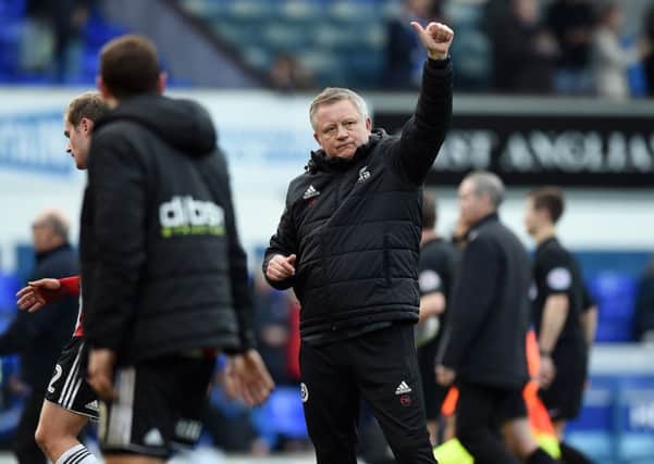 Sheffield United manager Chris Wilder thanks the fans at the end of Saturday's draw at Ipswich Town (Picture: Robin Parker/Sportimage).