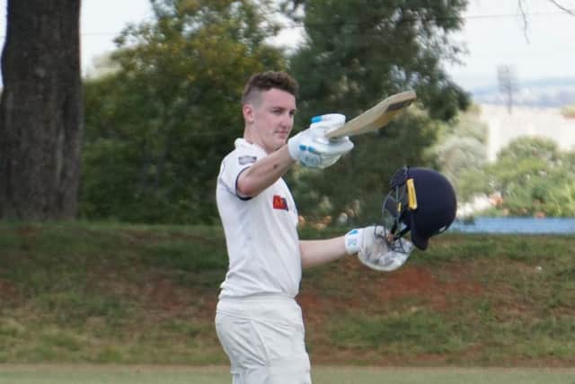 IMPRESSIVE: Harry Brook, celebrates reaching his century on the pre-season tour of South Africa against Nottinghamshire. Picture: James Coldman.