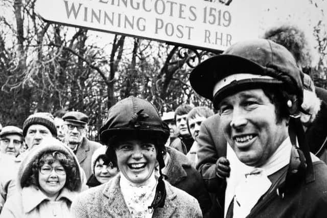 Guy Stephenson a trustee of Kiplingcotes Derby, England's oldest horse race - at the cup presentation in 1981