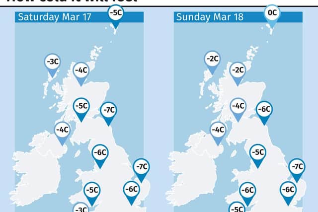 How cold will it feel? This weekend is going to be very, very chilly. Graphic: PA.