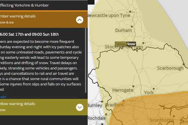 The Met Office has set a yellow warning for the whole of the county and an amber warning for the bottom half of Yorkshire this weekend.