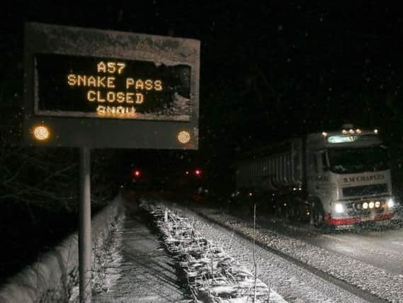 The A57 Snake Pass also remained closed at 7pm.