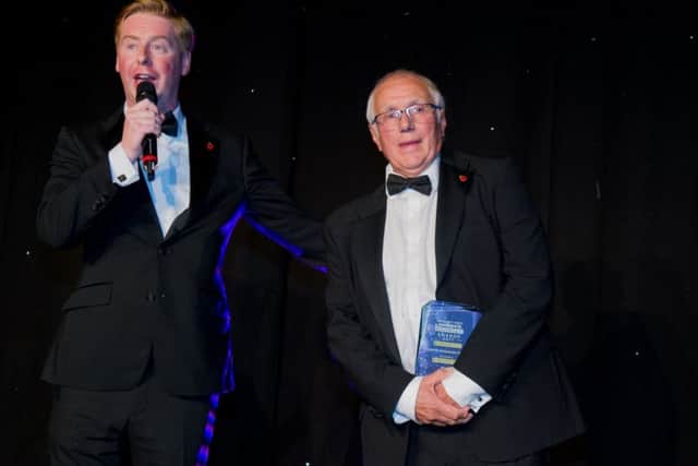 Date: 2nd November 2017.
Picture James Hardisty.
The Yorkshire Post Excellence in Business Awards, held at Royal Armouries and The New Dock, Leeds.
Pictured Individual Award For Excellence  which honours each year a leading figure for their contribution to the region, presented by The Yorkshire Post Business Editor, Mark Casci, to Trevor Hicks.