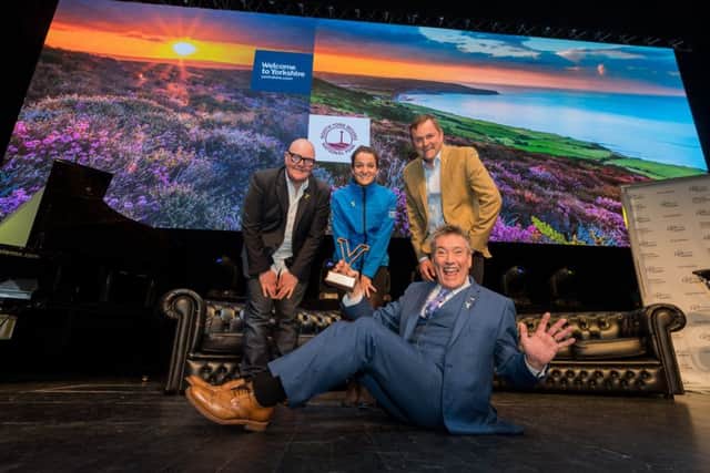 Actor Dominic Brunt, cyclist Lizzie Deignan, Sir Gary Verity, and panto star Billy Pearce at the Y18 event