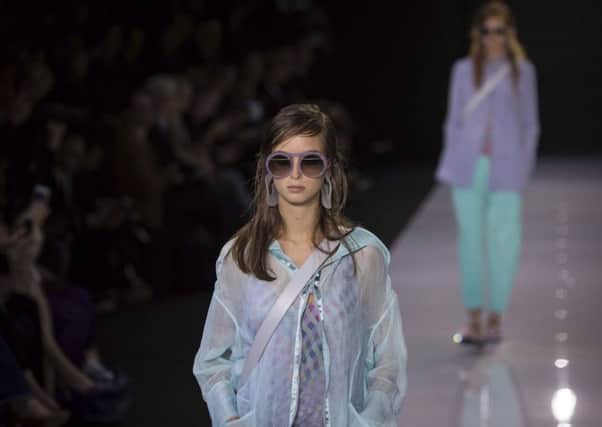 Transparent meets pastels at Emporio Armani Spring/Summer 2018 show at London Fashion Week (Photo by Vianney Le Caer/Invision/AP).