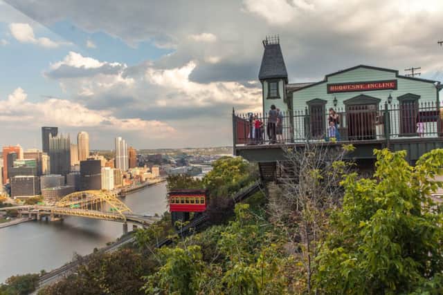Pittsburgh from Mt. Washington with Duquesne Incline Station.