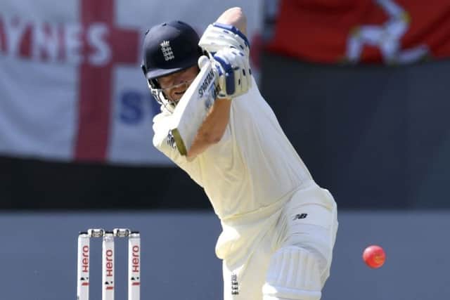 England's Jonathan Bairstow plays to be caught out for 0 by New Zealand's Tim Southee in Auckland. Picture: AP/Ross Setford