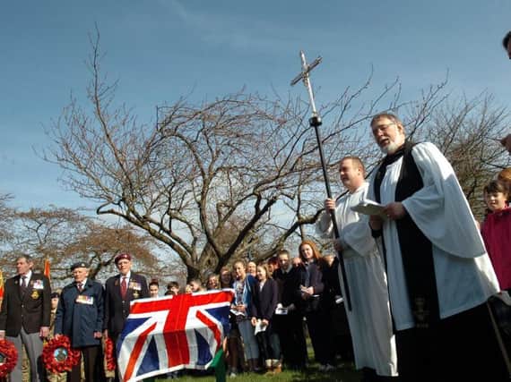 A rededication ceremony for war memorial trees in Frecheville in 2014 (photo by Malcolm Billingham)