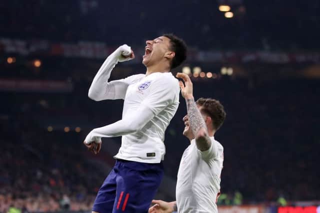 LEADING MAN: England's Jesse Lingard celebrates scoring his side's winning goal at the Amsterdam ArenA. Picture: Nick Potts/PA