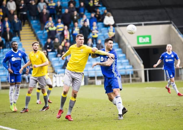 STALEMATE: Action from FC Halifax Town's 0-0 draw with Solihull Moors. Picture: Jim Fitton.
