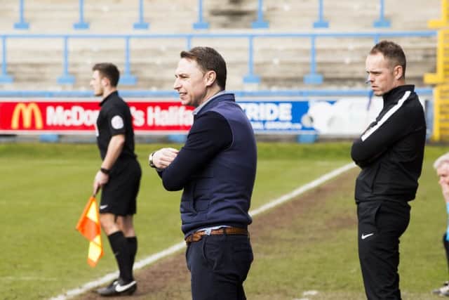 FC Halifax Town boss Jamie Fullarton at The Shay on Saturday. Picture: Jim Fitton.