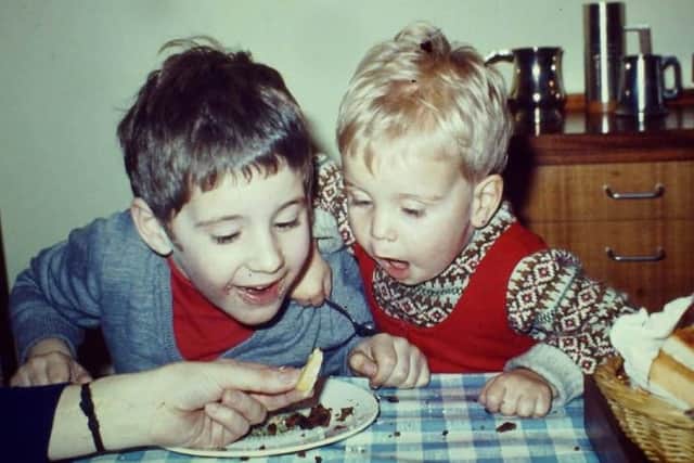 This picture of Mike and David Haines together as children is one of those featured in the presentations given in schools.