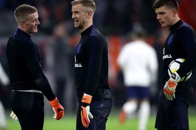 Decision to make: England (left-right) goalkeepers Jordan Pickford, Joe Hart and Nick Pope (Picture: PA)