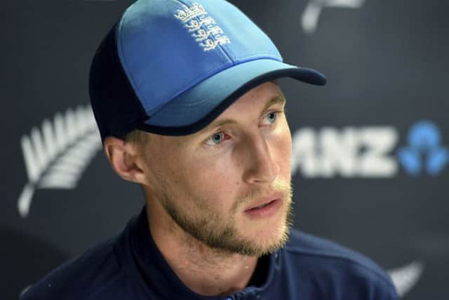 England captain Joe Root answers questions at a press conference following his teams innings and 49 run defeat to New Zealand in Auckland. Picture: AP/Ross Setford.