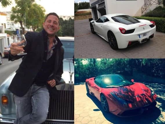 Jason Butler and two of the Ferraris he bought
