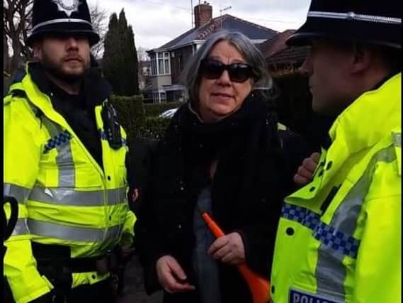 A woman was arrested for blowing a horn at a Sheffield tree-felling protest last week.