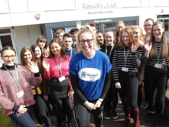 Chloe Bellerby with supporters at Rossett School before she sets off on her challenge.