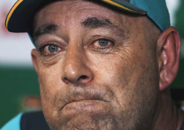 Australia's coach Darren Lehmann reacts as he speaks during a media conference in Johannesburg (Picture: Themba Hadebe/AP).