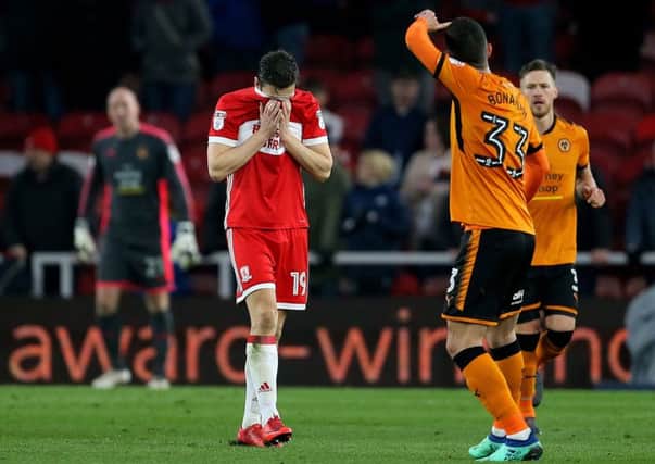 Middlesbrough's Stewart Downing is disconsolate after missing a late chance against Wolves at Riverside Stadium (Picture: Richard Sellers/PA Wire).