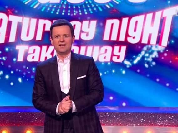 Video grab taken from ITV of Declan Donnelly presenting Saturday Night Takeaway on his own for the first time. The presenter is without his normal sidekick after Ant McPartlin stepped down from his TV commitments when he was charged with drink driving earlier this month. Picture credit: ITV/PA Wire