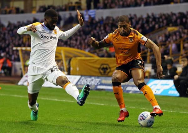 Hull City's Fikayo Tomori and Wolverhampton Wanderers' Ivan Cavaleiro (right) battle for the ball at Molineux. Picture: Nigel French/PA