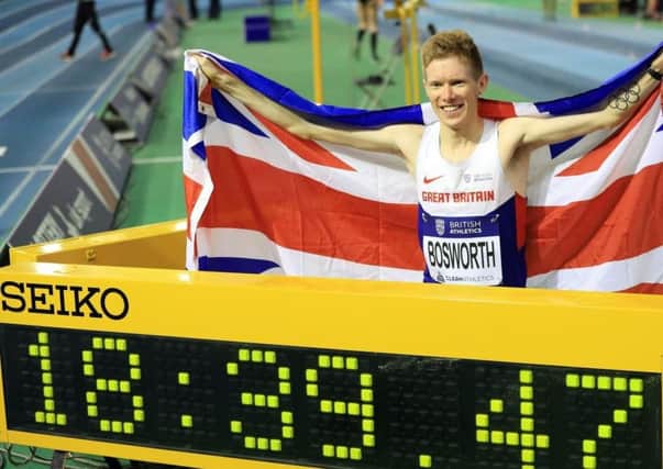 Record: Leeds race walker Tom Bosworth broke the British 3,000m record in Sheffield earlier this year.