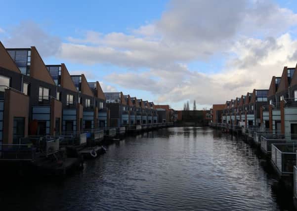 Homes by the water in Nieuwland, Amersfoot, in the Netherlands.