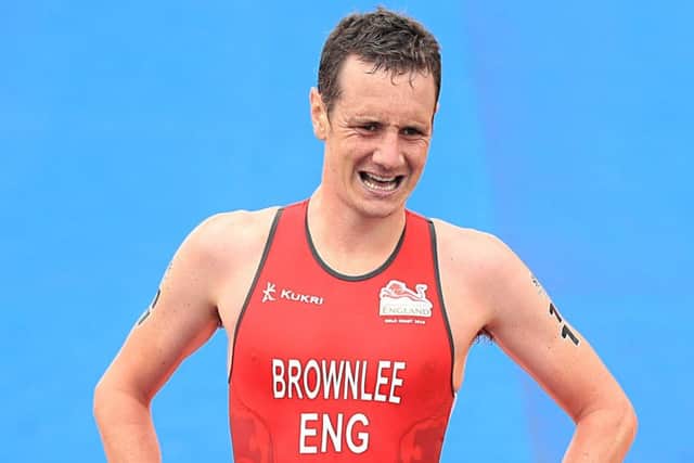 Dejected: England's Alistair Brownlee crosses the finish line in 10th.