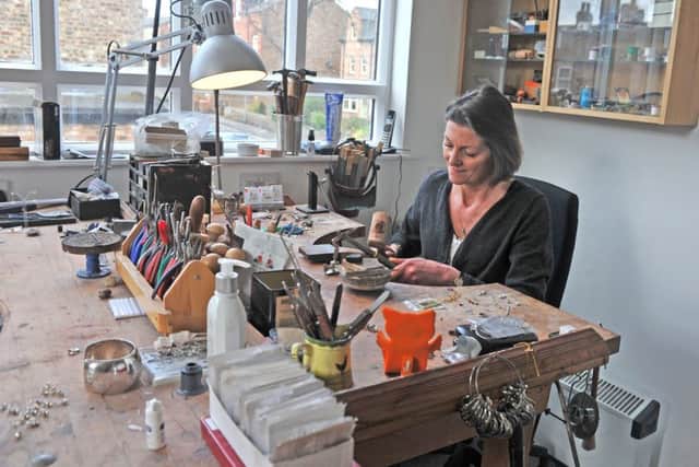 Jeweller Charmian Ottaway in her workshop. Picture Tony Johnson.