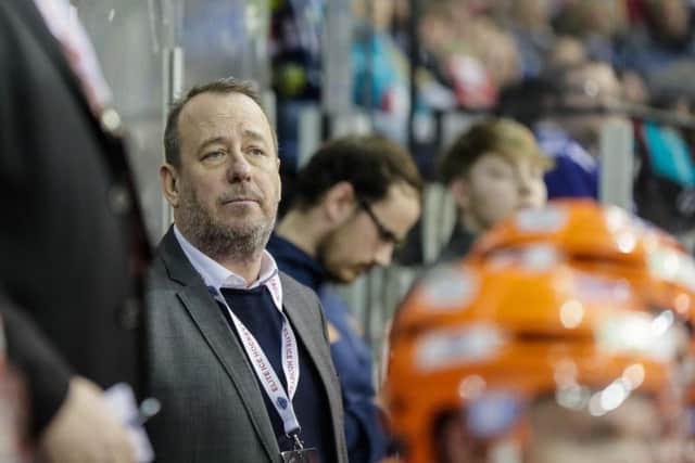 DELIGHT: Paul Thompson, on the bench during Saturdayy's semi-final against Nottingham Panthers. Picture: Scott Wiggins/EIHL.