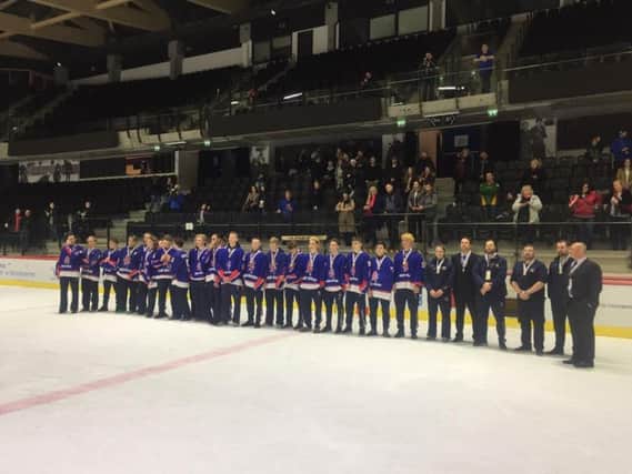 GB's Under-18s take the applause after finishing as tournament winners in Tallinn. Picture courtesy of Ice Hockey UK