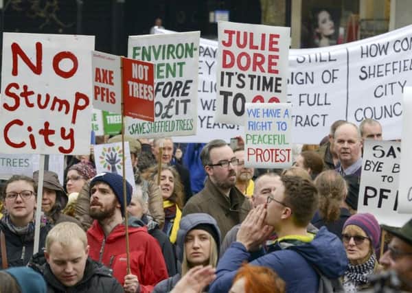 Tree protesters march through Sheffield City Centre: Picture: Dean Atkins