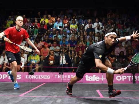 FINAL-BOUND: James Willstrop on his way to victory over Malaysia's Nafiizwan Adnan in Sunday's semi-final. Picture: England Squash